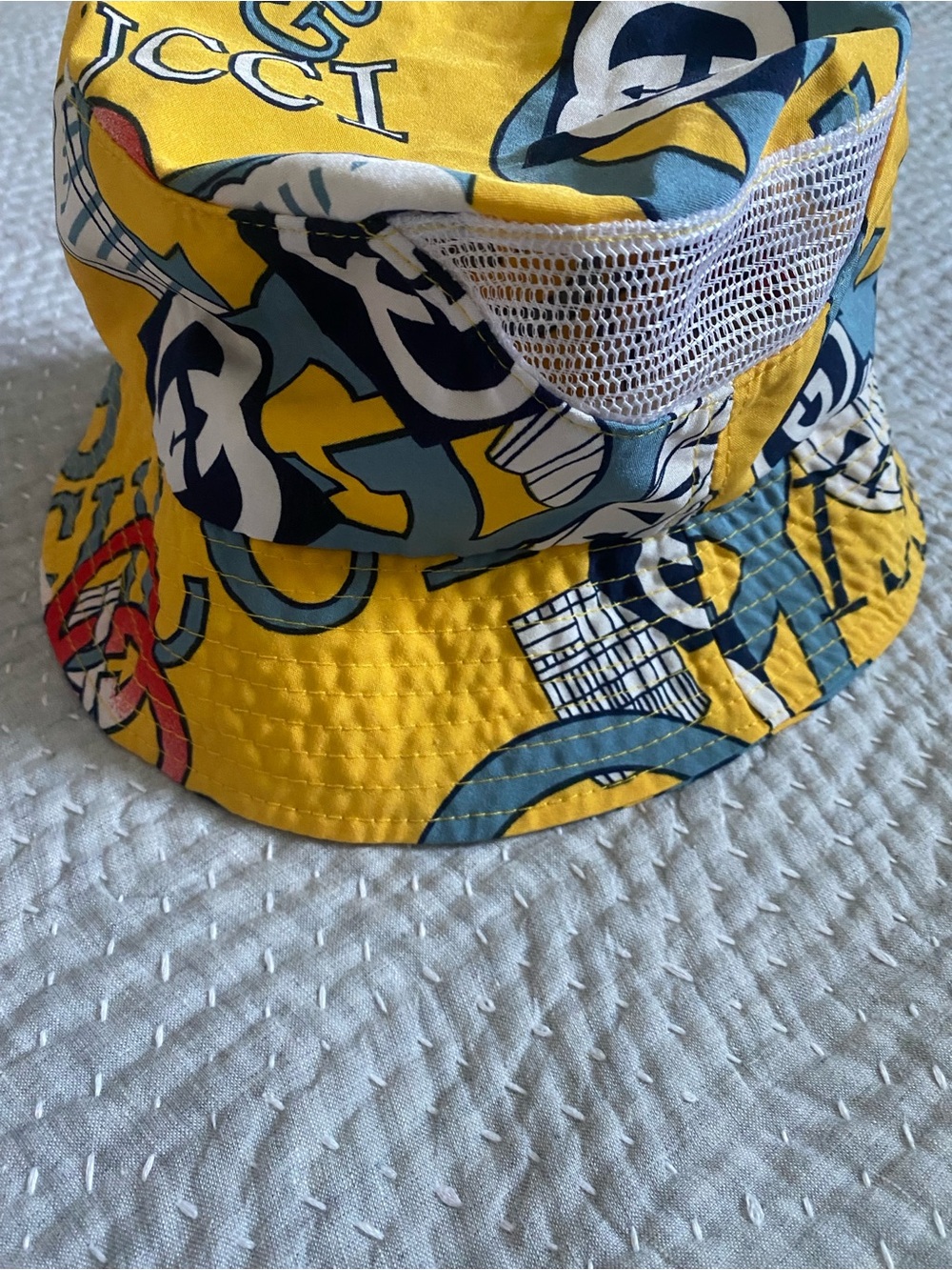 Luxury Yellow Logo Print Mesh Bucket Hat - Picture 2 of 5